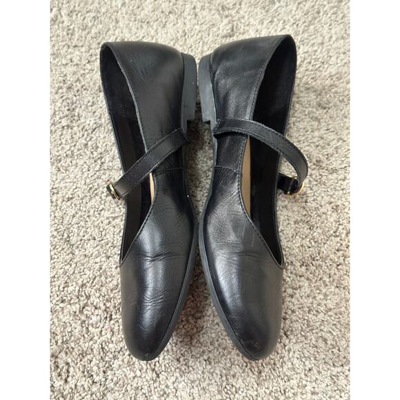 Sz 38 Leather Made in Italy Black Mary Jane Ballet Flats Gold Hardware - Picture 6 of 6